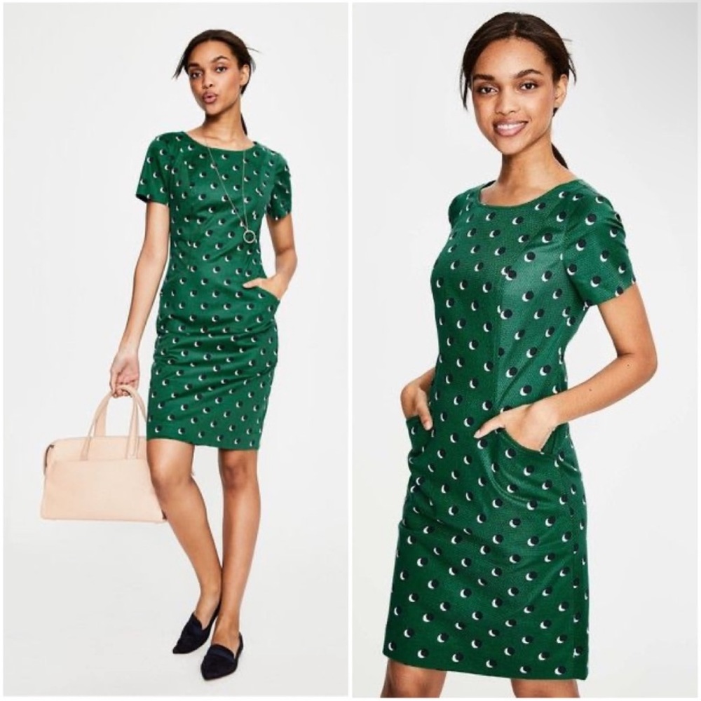 Boden Green Crescent Print Short Sleeve Sheath Dress